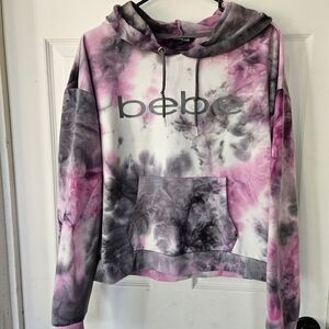 Bebe Women's Pink and Gray Tie-Dye Hoodie Sweater
